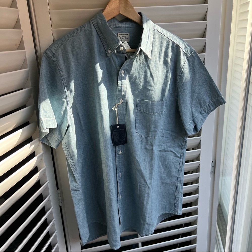 J.Crew Japanese Chambray Short Sleeve Button Up Shirt Size Large New With Tags